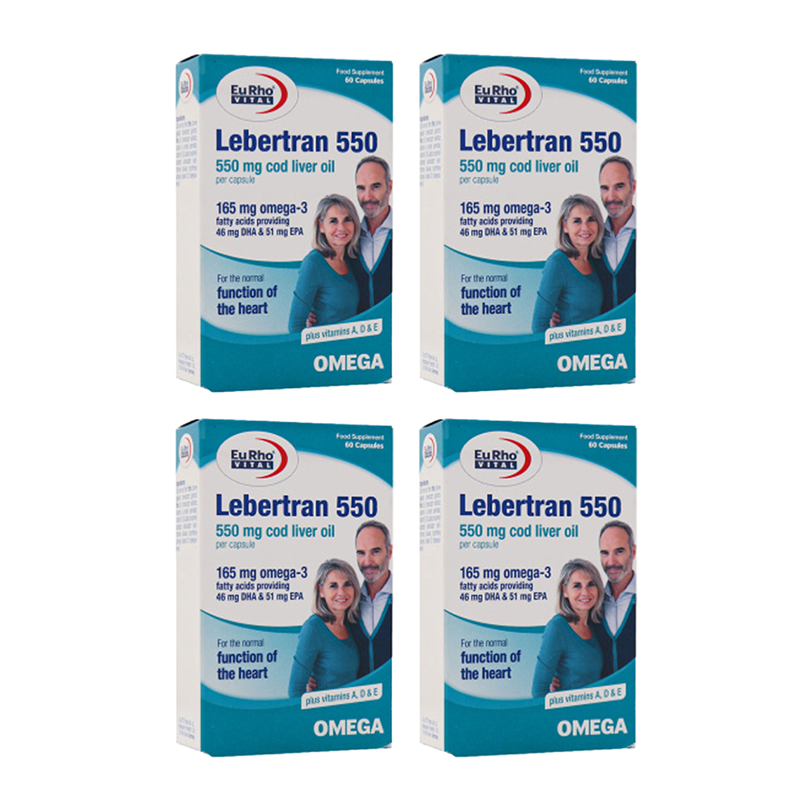 18d-20262432034868.jpg پک 4 عددی کپسول امگا 3 یوروویتال مدل Lebertran 550 بسته 60 عددی - Image 1