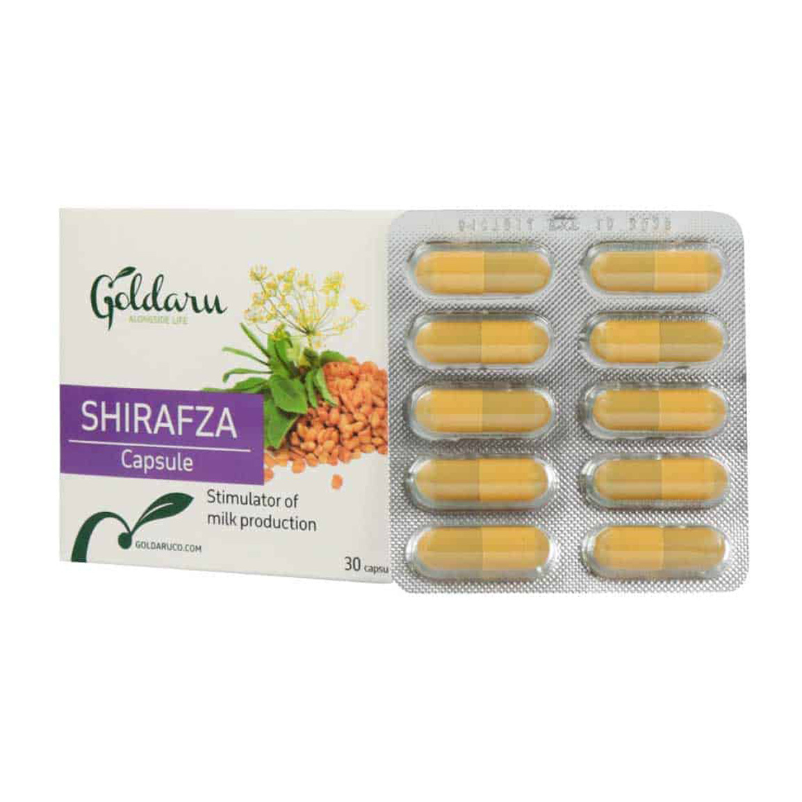 Goldaru-Shirafza-30herbal-1-20266213254828.jpg کپسول شیر افزا گل دارو بسته 30 عددی - Image 1