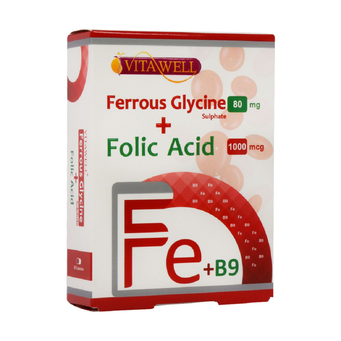 Vita-Well-Ferrous-Glycine-And-Folic-Acid-2024619154455878.jpg کپسول مدل فروس گلایسین سولفات همراه با فولیک اسید بسته 30 عددی - Image 1
