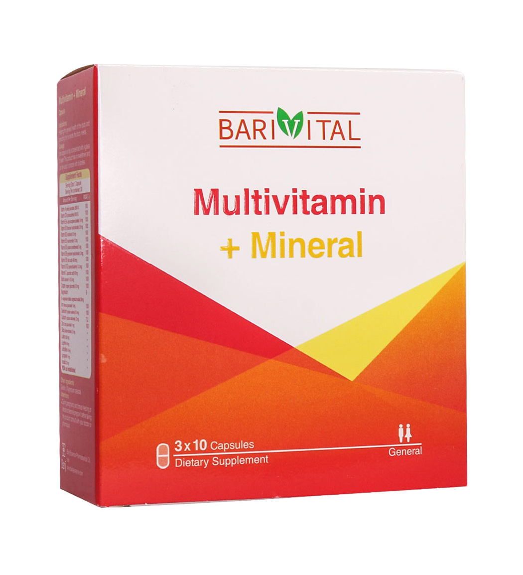 barivital-multivitamin-mineral-01-khanoumi-2024224153325511.jpg کپسول مولتی ویتامین مینرال باریویتال بسته 30 عددی - Image 1