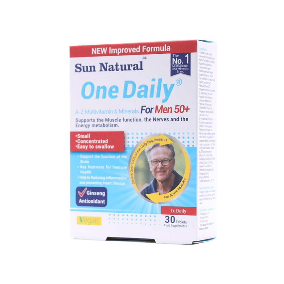 natural-one-daily-multivitamin-and-minerals-for-men-50-plus-30-pcs-02-khanoumi-20245613156187.jpg قرص مولتی ویتامین و مینرال سان نچرال مدل One Daily مخصوص آقایان بالای 50 سال بسته 30 عددی - Image 1